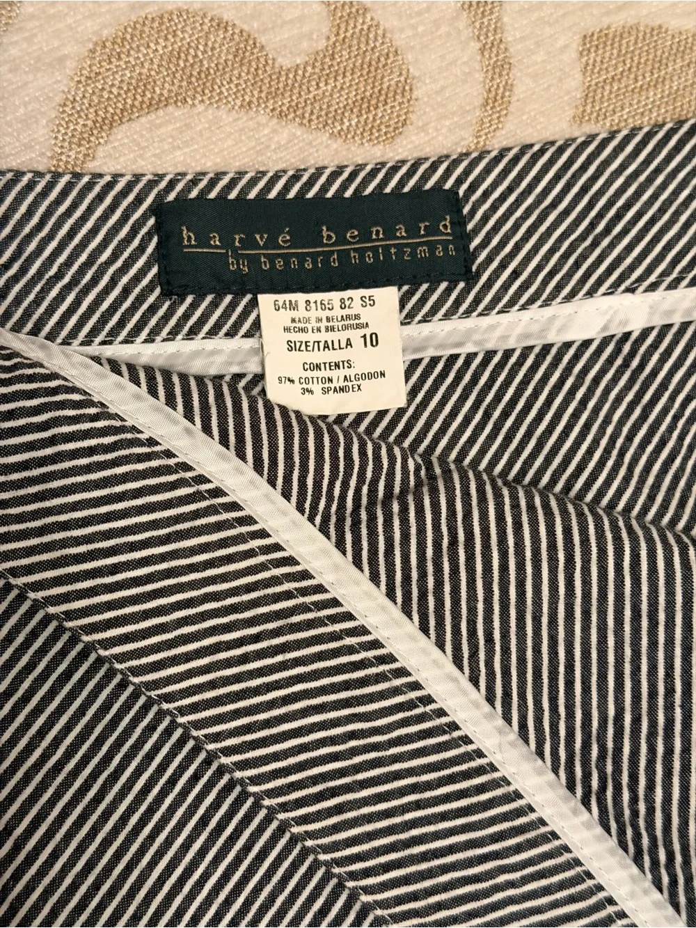 Harvé Benard Navy White Seersucker A-Line Skirt Size 10